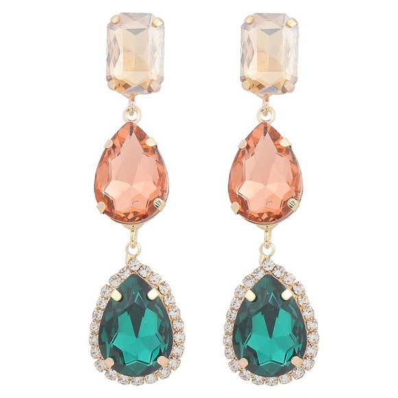 Multi-Color Rhinestone Jeweled Drop Earrings - Picture 6 of 12
